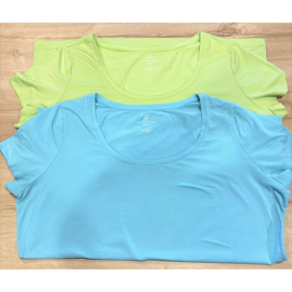 Lands End Fitted Women‎ Short Sleeve T-Shirts Blue&Green Bundle L (14-16)